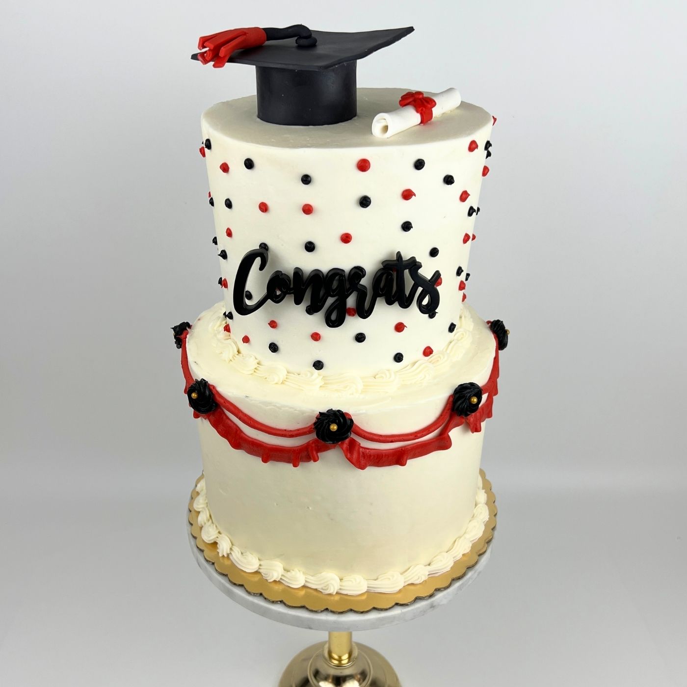 Two-tier Graduation Cake Polka Dots