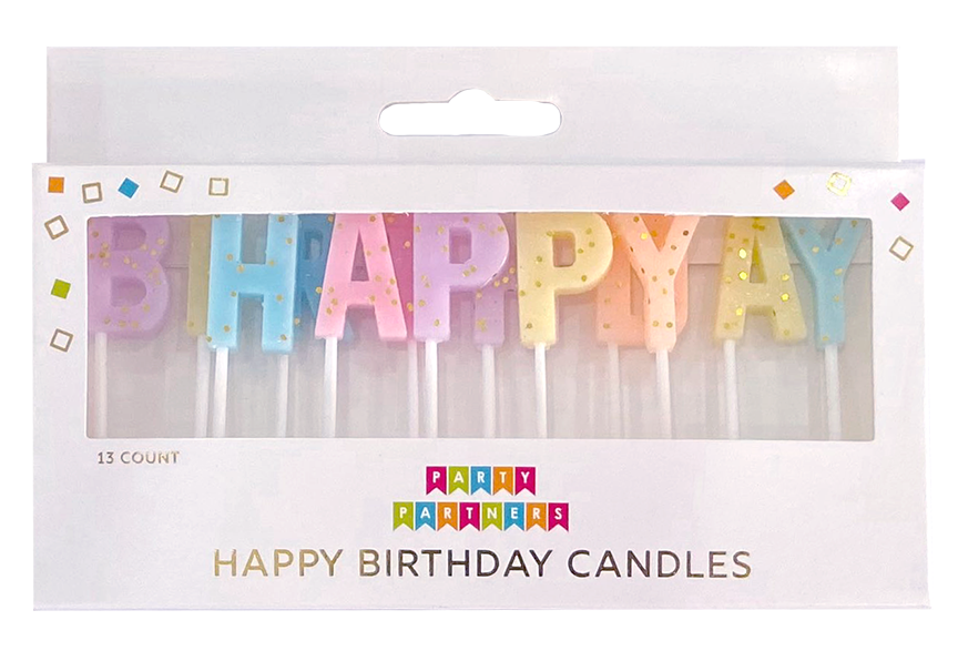 Happy Birthday Pastel with Gold Glitter Candle Set