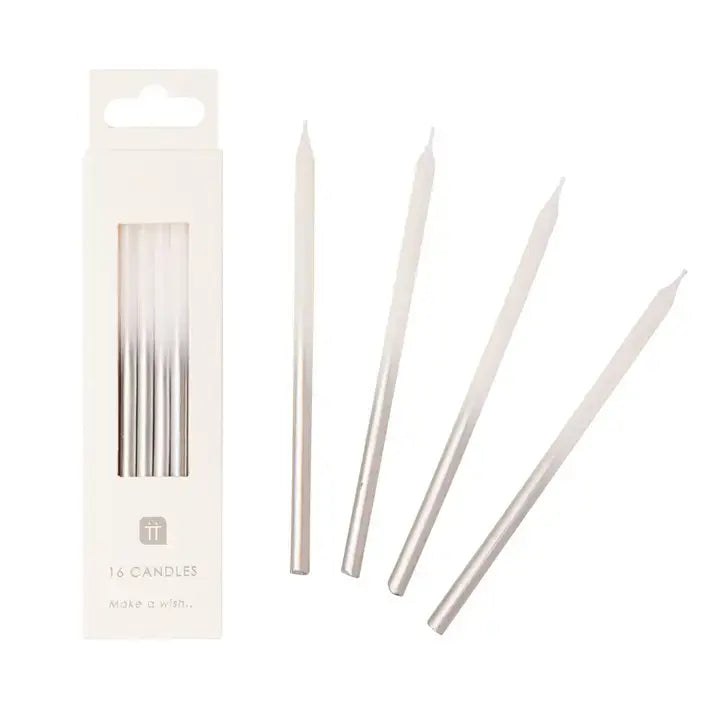 White & Silver Birthday Candles | 16 Pack