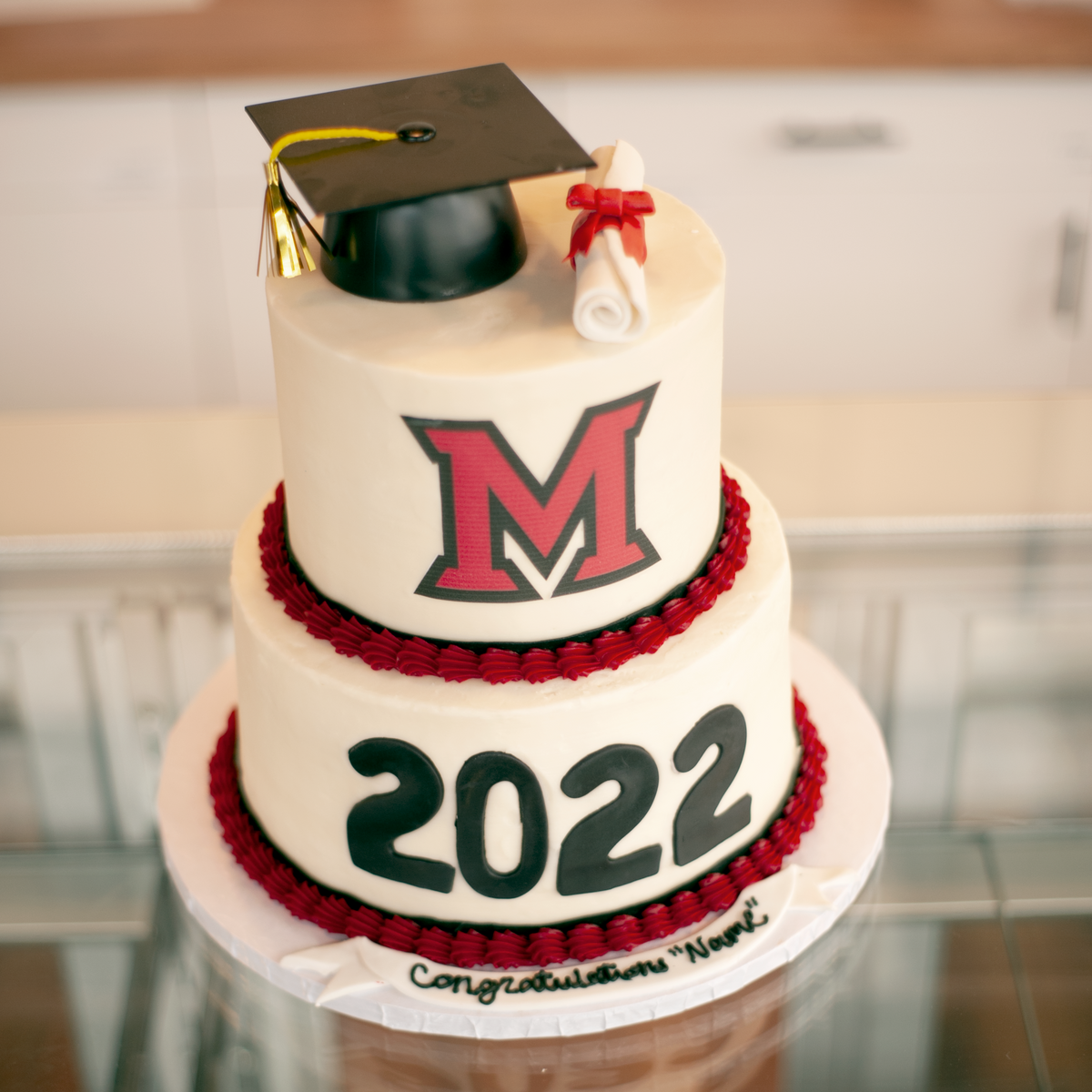 red graduation sheet cakes